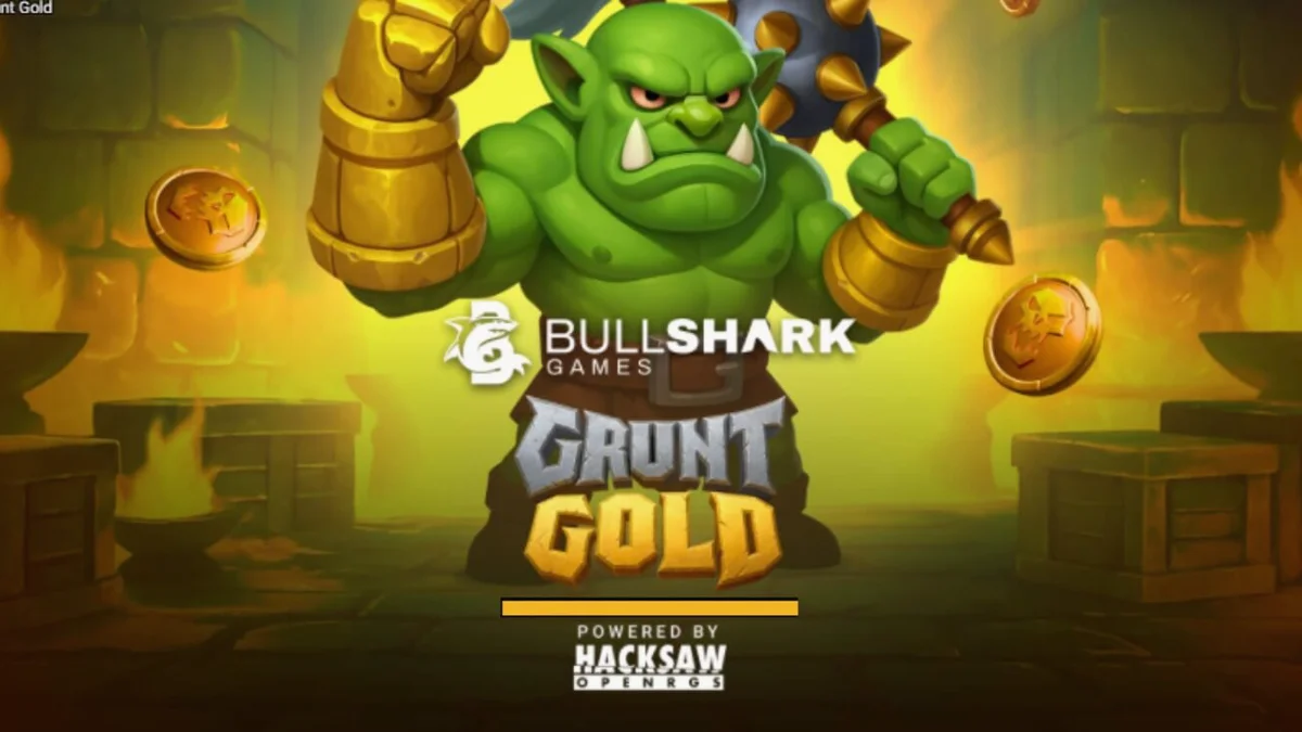 Tampilan antarmuka permainan slot Grunt Gold dengan tema orc dan peti harta