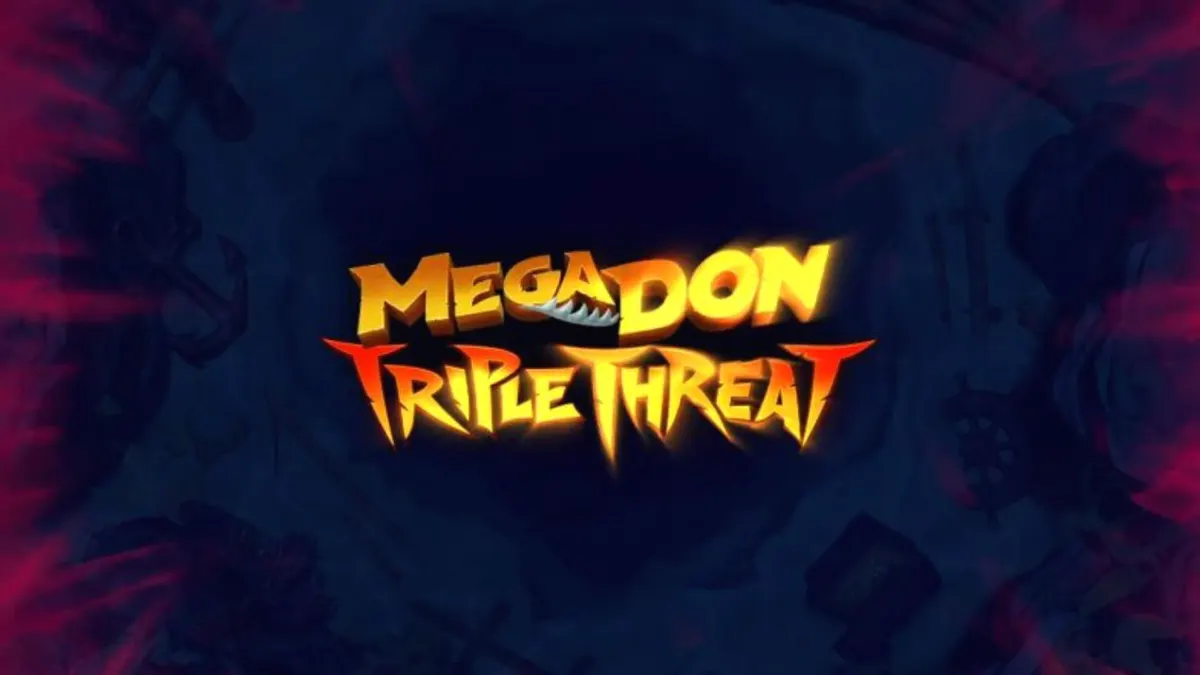 Tampilan visual slot Megadon Triple Threat dengan latar belakang laut dalam dan hiu predator